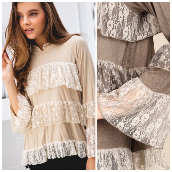 POL Chocolate Tiered Ruffle Lace Top - Picture 5 of 10